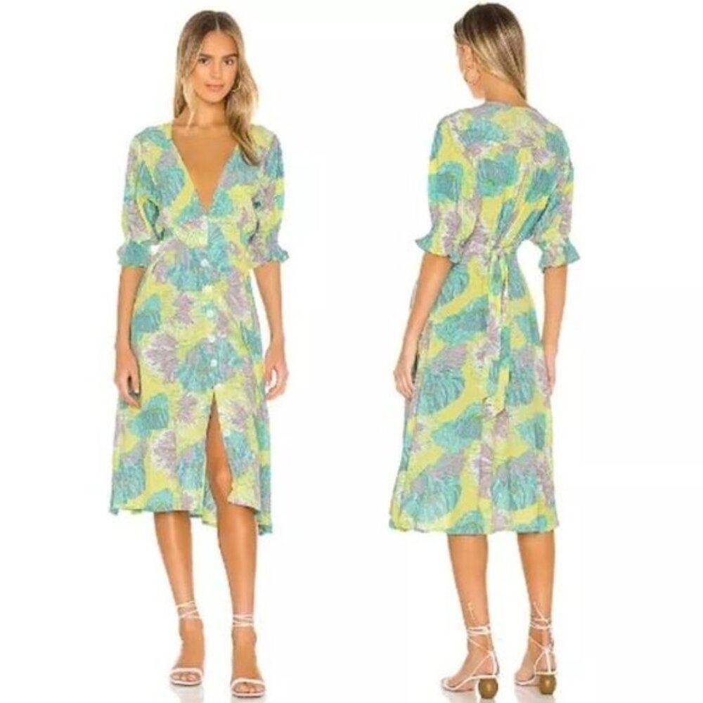 NWT Faithfull the Brand Rafa Front Button Elastic Cuff Midi Dress Lera Floral